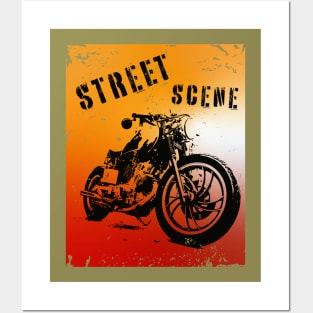 Street motorbike silhouette on grunge background Posters and Art